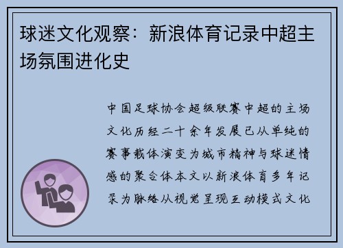 球迷文化观察：新浪体育记录中超主场氛围进化史